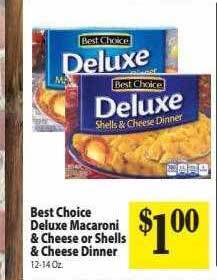 Food Giant Best choice deluxe macaroni & cheese or shells & cheese dinner offer