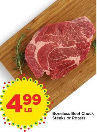 Food 4 Less Boneless beef chuck steaks or roasts offer