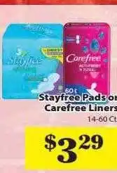 Food Giant Stayfree pads or carefree liners offer