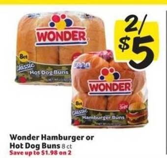 Winn Dixie Wonder hamburger or hot dog buns offer