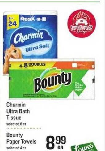 Lowes Foods Charmin ultra bath tissue, bounty paper towels offer