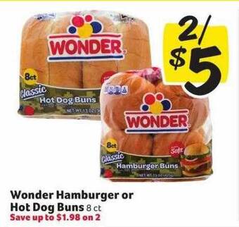 Winn Dixie Wonder hamburger or hot dog buns offer