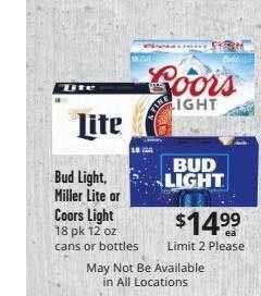 Brookshire Brothers Bud light, miller lite or coors light offer