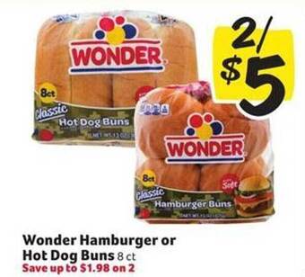 Harveys Supermarkets Wonder hamburger or hot dog buns offer