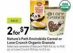 Nob Hill Nature's path envirokidz cereal or love crunch organic granola offer