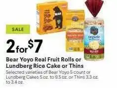 Bear yoyo real fruit rolls or lundberg rice cake or thins