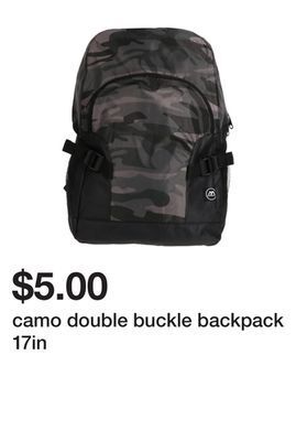 Five Below Camo double buckle backpack 17in offer