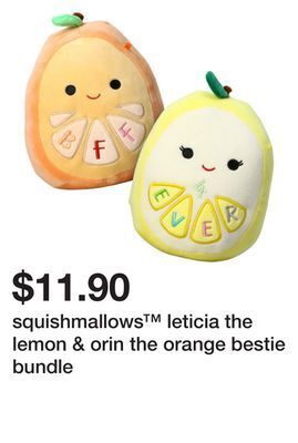 Five Below Squishmallows™ leticia the lemon & orin the orange bestie bundle offer