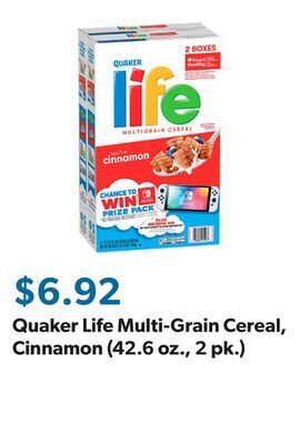 Sam's Club Quaker life multi-grain cereal, cinnamon (42.6 oz., 2 pk.) offer