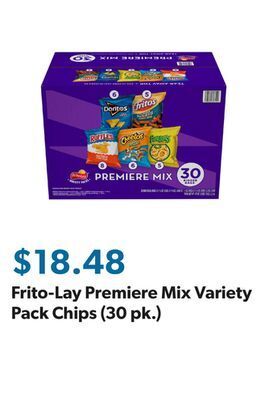 Sam's Club Frito-lay premiere mix variety pack chips (30 pk.) offer