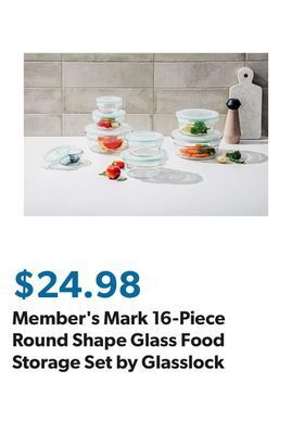 Sam's Club Member's mark 16-piece round shape glass food storage set by glasslock offer