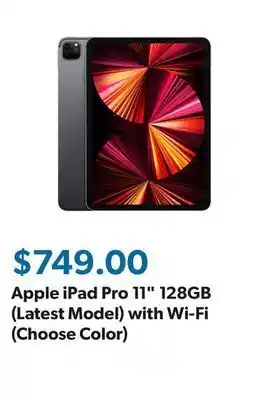 Sam's Club Apple ipad pro 11" 128gb (latest model) with wi-fi (choose color) offer