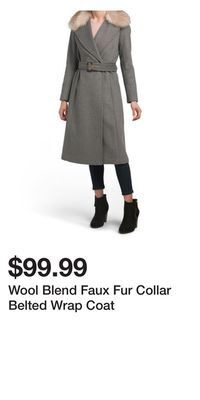 TJ Maxx Wool blend faux fur collar belted wrap coat offer