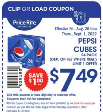 Price Rite Pepsi cubes offer