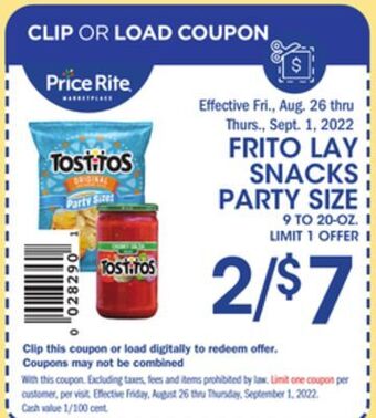 Price Rite Frito lay snacks party size offer