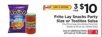 ShopRite Frito lay snacks party size or tostitos salsa offer