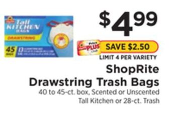 ShopRite Drawstring trash bags offer