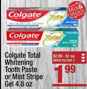 Super King Markets Colgate total whitening tooth paste or mint stripe gel offer