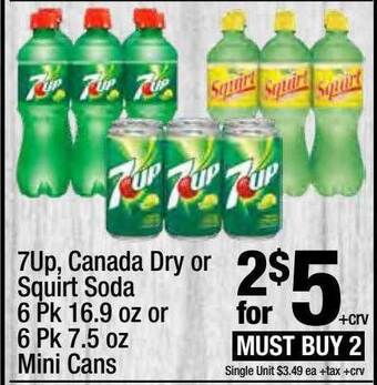 Super King Markets 7up canada dry or squirt soda offer
