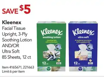 Kleenex Facial Tissue Upright, 3-Ply Soothing Lotion AND/OR Ultra Soft 85 Sheets, 12 ct