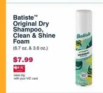 Harris Teeter Batiste original dry shampoo clean & shine foam offer