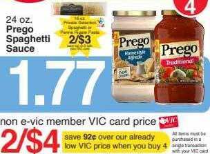 Harris Teeter Prego spaghetti sauce offer
