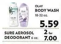 Olay body wash, sure aerosol deodorant