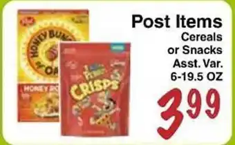 Post items cereals or snacks
