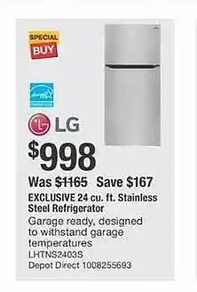 The Home Depot 24 cu ft stainless steel refrigerator lg offer