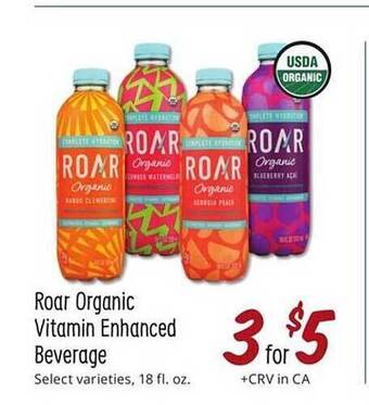 Sprouts Farmers Market Roar organic vitamin enhanced beverage offer