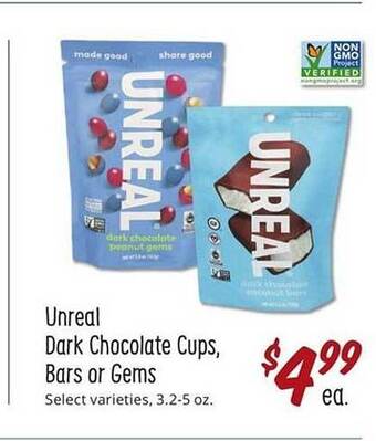 Sprouts Farmers Market Unreal dark chocolate cups, bars or gems offer
