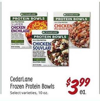 Sprouts Farmers Market Cedarlane frozen protein bowls offer