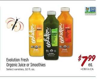 Sprouts Farmers Market Evolution fresh organic juice or smoothies offer
