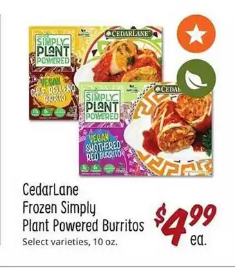 Sprouts Farmers Market Cedarlane frozen simply plant powered burritos offer
