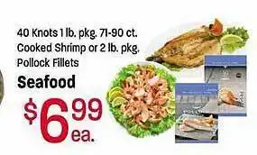 Maceys 40 knots cooked shrimp or pollock fillets seafood offer