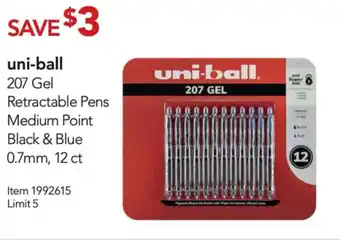 Costco Uni-Ball 207 Gel Retractable Pens Medium Point Black & Blue 0.7mm, 12ct offer