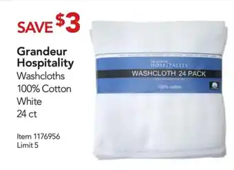 Costco Grandeur Hospitality Washcloths 100% Cotton White 24 ct offer