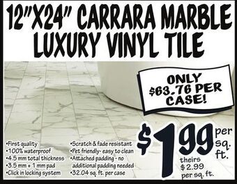 Ollie's 12"x24" carrara marble luxury vinyl tile offer