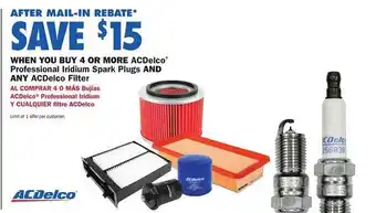 Carquest Acdelco professional iridium spark plugs and acdelco filter offer