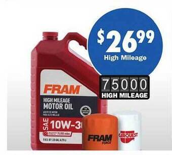 Carquest Fram high mileage motor oil offer