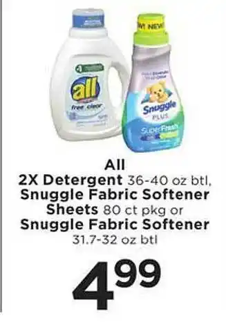 SHOPPERS All 2x detergent, snuggle fabric softener sheets or snuggle fabric softener offer