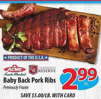 ACME Baby back pork ribs offer