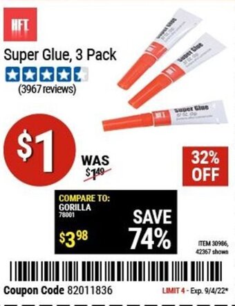 Harbor Freight Tools HFT Super Glue, 3 Pack offer