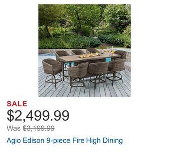Costco Agio edison 9-piece fire high dining offer