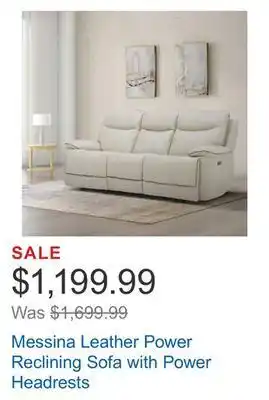 Costco Messina leather power reclining sofa with power headrests offer