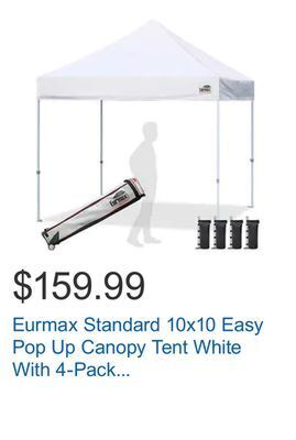 Costco Eurmax standard 10x10 easy pop up canopy tent white with 4-pack sand weight bags offer