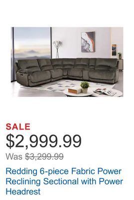 Costco Redding 6-piece fabric power reclining sectional with power headrest offer