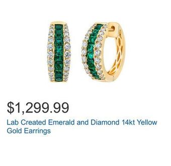Costco Lab created emerald and diamond 14kt yellow gold earrings offer