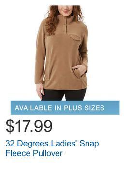 Costco 32 degrees ladies' snap fleece pullover offer