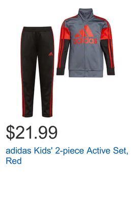 Costco Adidas kids' 2-piece active set, red offer